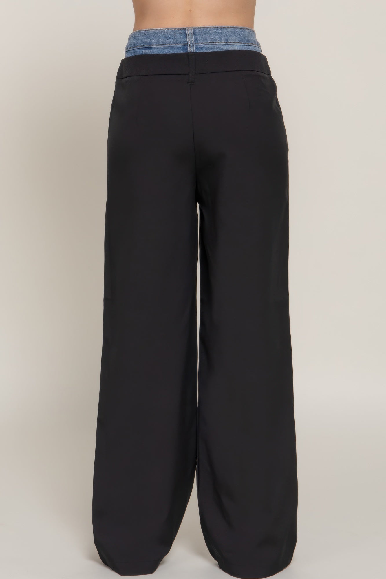 Contrast Denim Waist Straight Long Pants - LODIMAE FASHION 