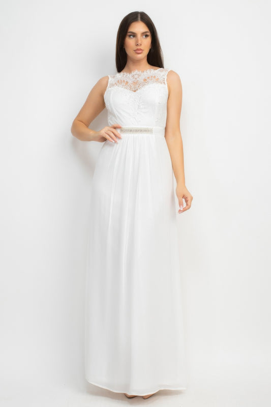 Jewel Waist-tie Lace Maxi Dress - LODIMAE FASHION 