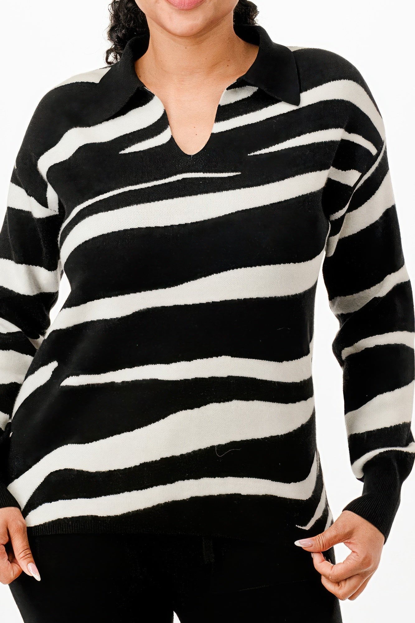 Pullover Collared V-neck Sweater Top And Pant Set - LODIMAE FASHION 