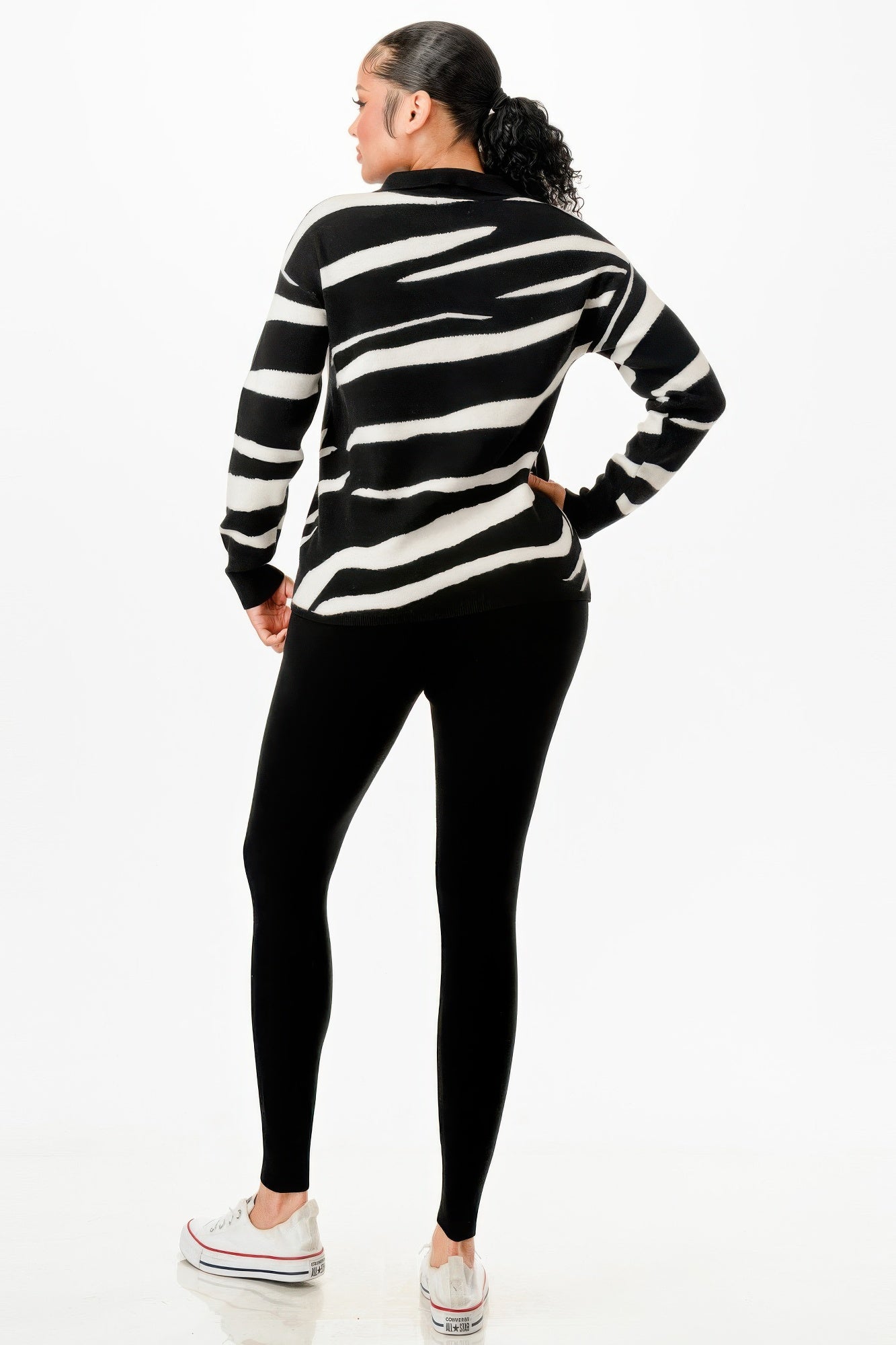 Pullover Collared V-neck Sweater Top And Pant Set - LODIMAE FASHION 