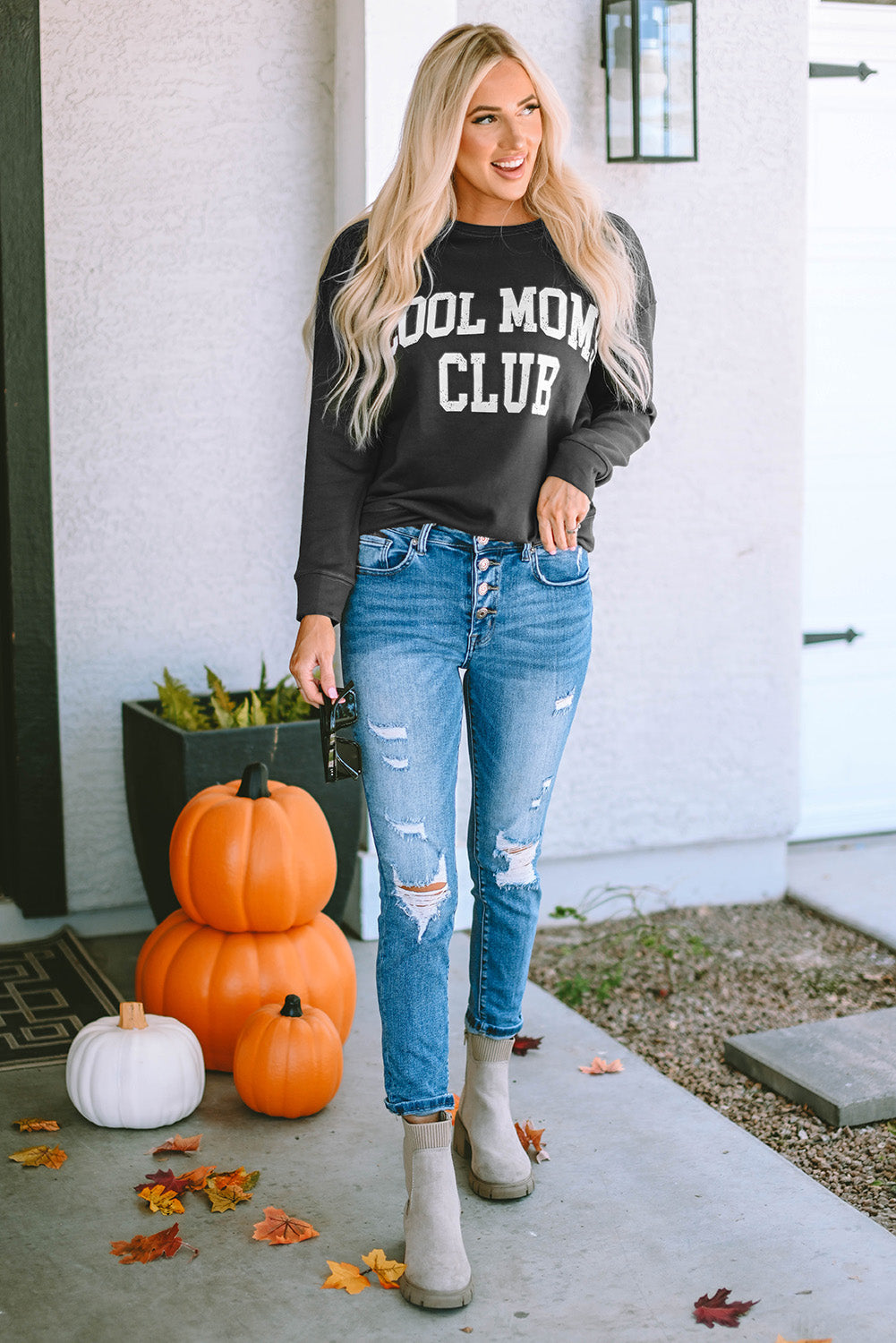 COOL MOM CLUB Round Neck Short Sleeve Sweatshirt - LODIMAE FASHION 
