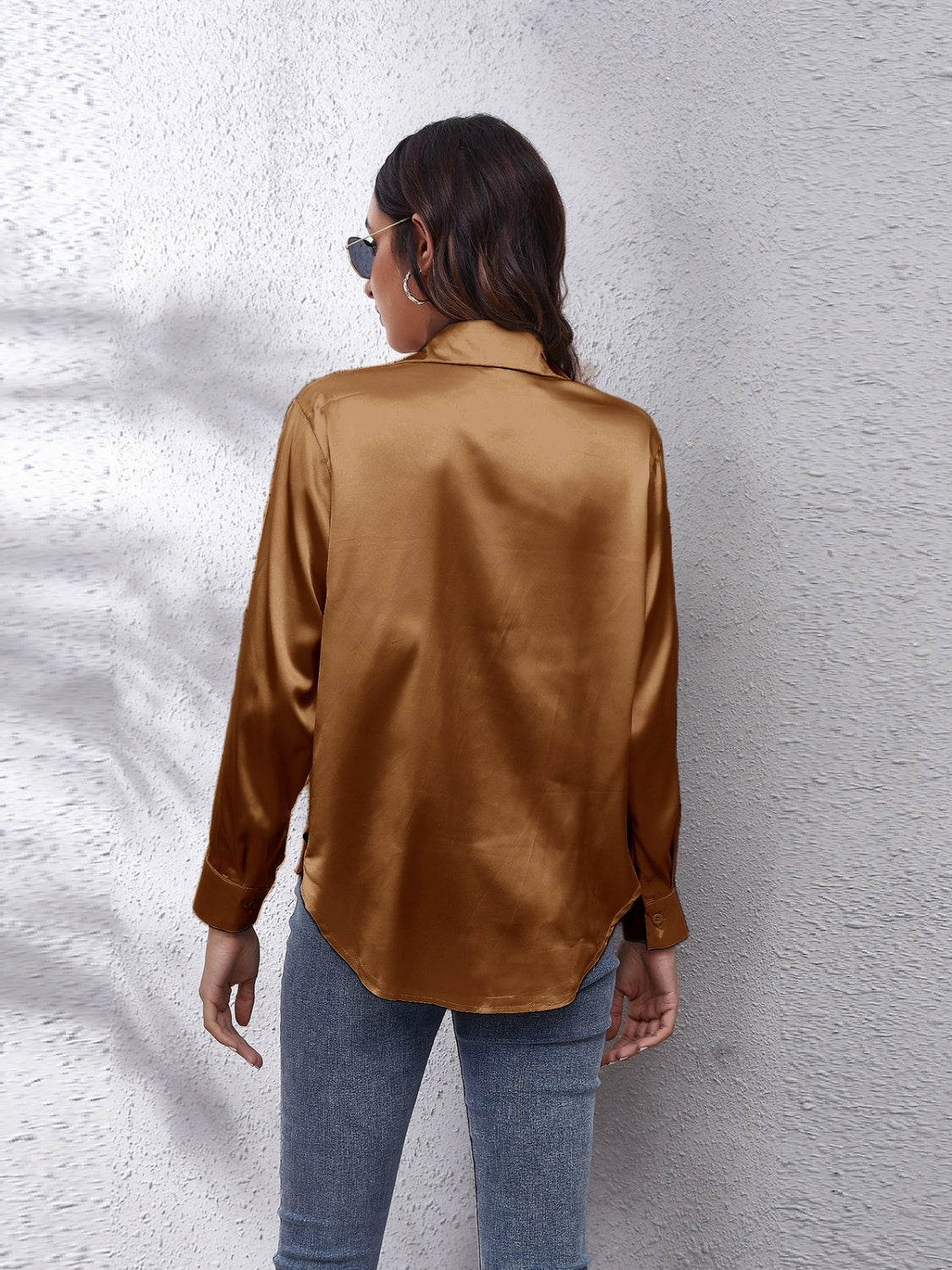 Collared Neck Buttoned Long Sleeve Shirt - LODIMAE FASHION 