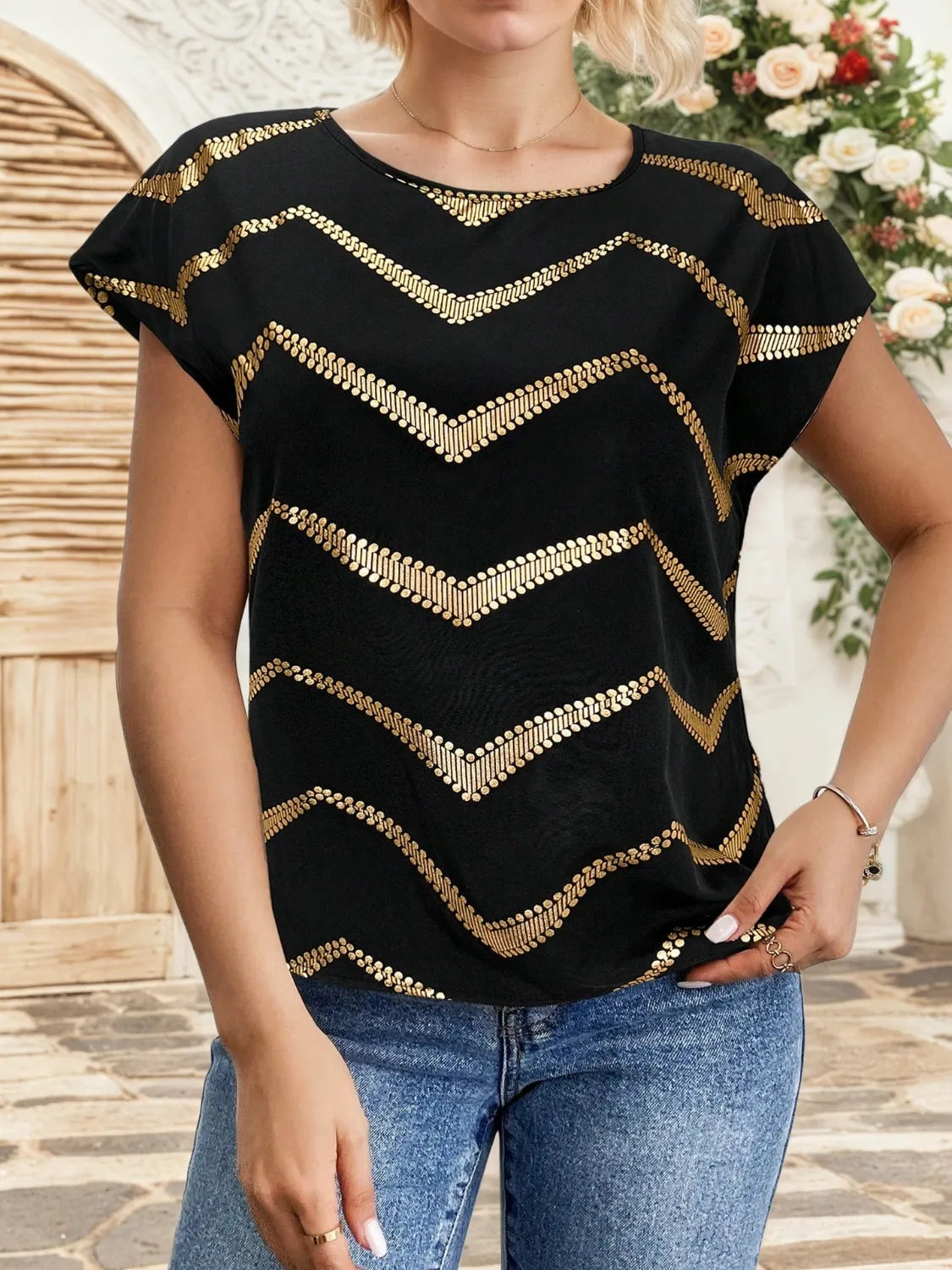 Contrast Round Neck Short Sleeve T-Shirt - LODIMAE FASHION 