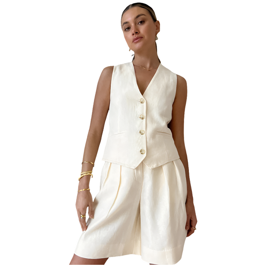 Cotton-Linen Vest and Shorts Two-Piece Set - LODIMAE FASHION 