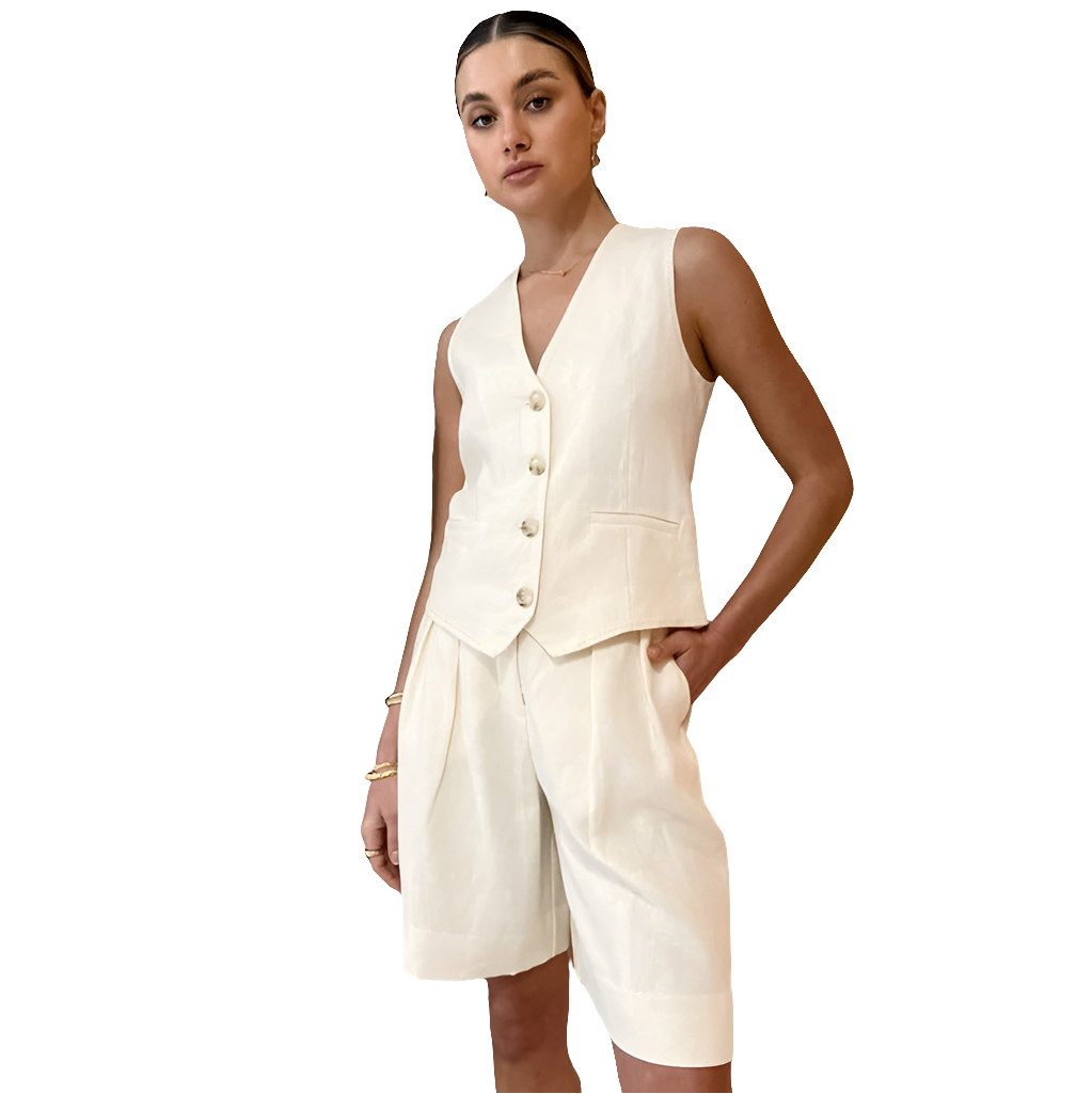 Cotton-Linen Vest and Shorts Two-Piece Set - LODIMAE FASHION 