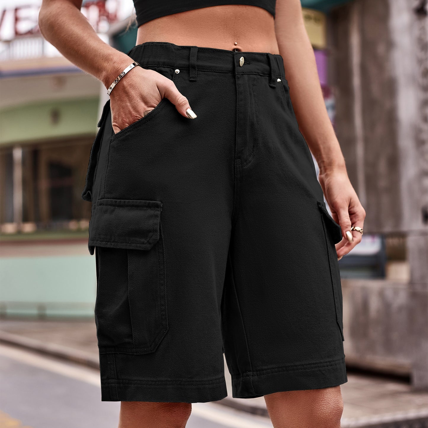 Denim Cargo Shorts with Pockets - LODIMAE FASHION 