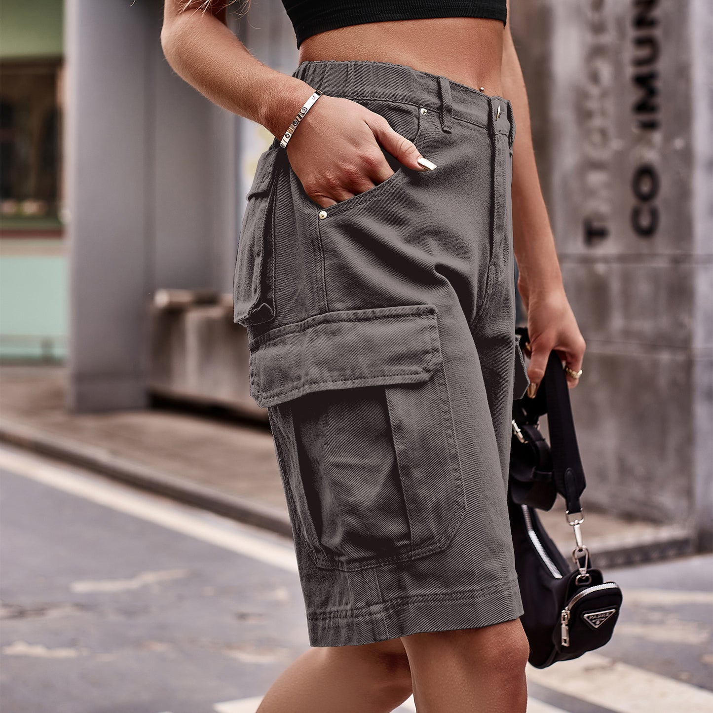Denim Cargo Shorts with Pockets - LODIMAE FASHION 