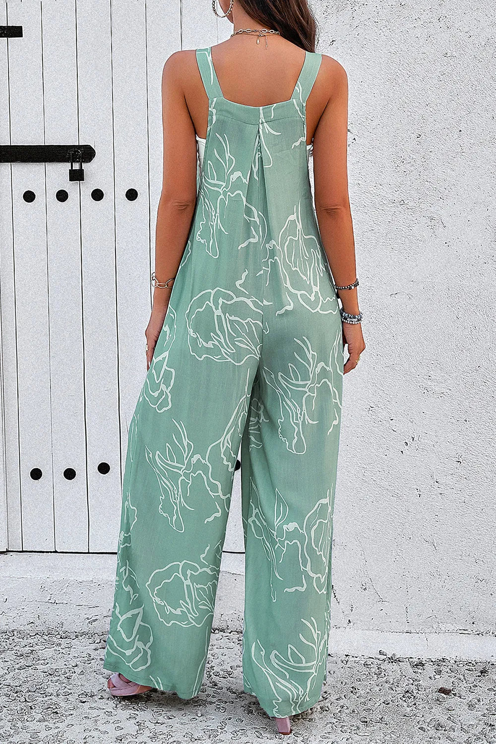 Devine Printed Wide Strap Jumpsuit with Pockets - LODIMAE FASHION 