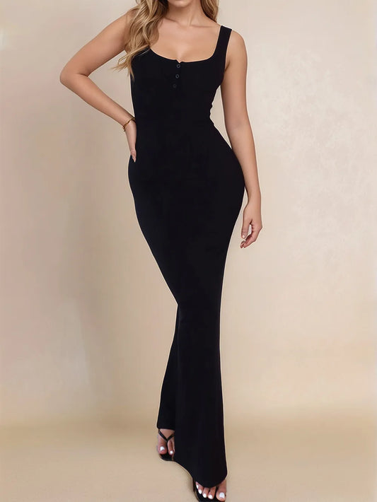 Devine Side Slit Wide Strap Maxi Dress - LODIMAE FASHION 