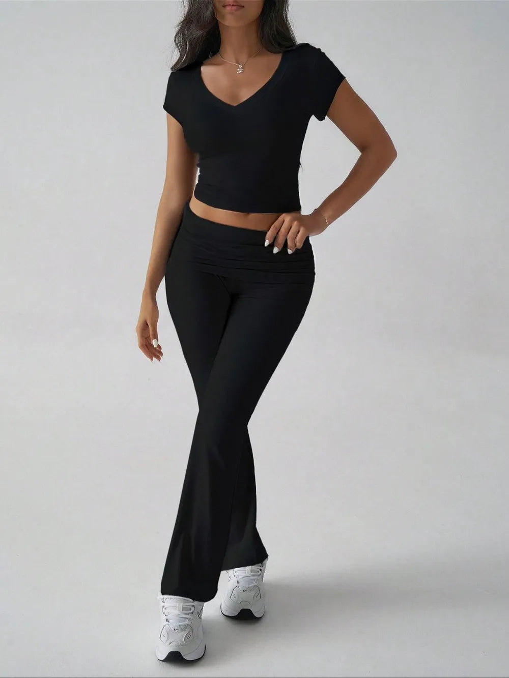 Devine V-Neck Top and Bootcut Leggings Set - LODIMAE FASHION 