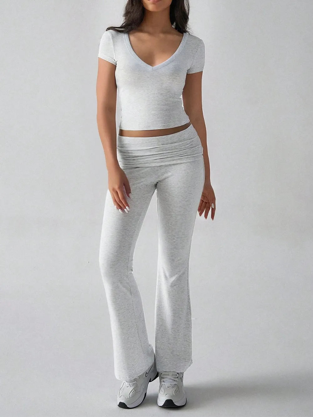 Devine V-Neck Top and Bootcut Leggings Set - LODIMAE FASHION 