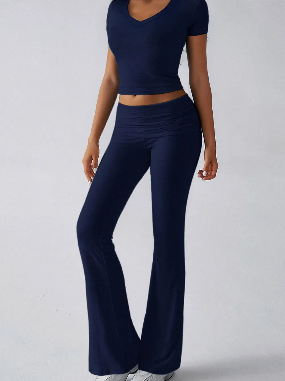 Devine V-Neck Top and Bootcut Leggings Set - LODIMAE FASHION 