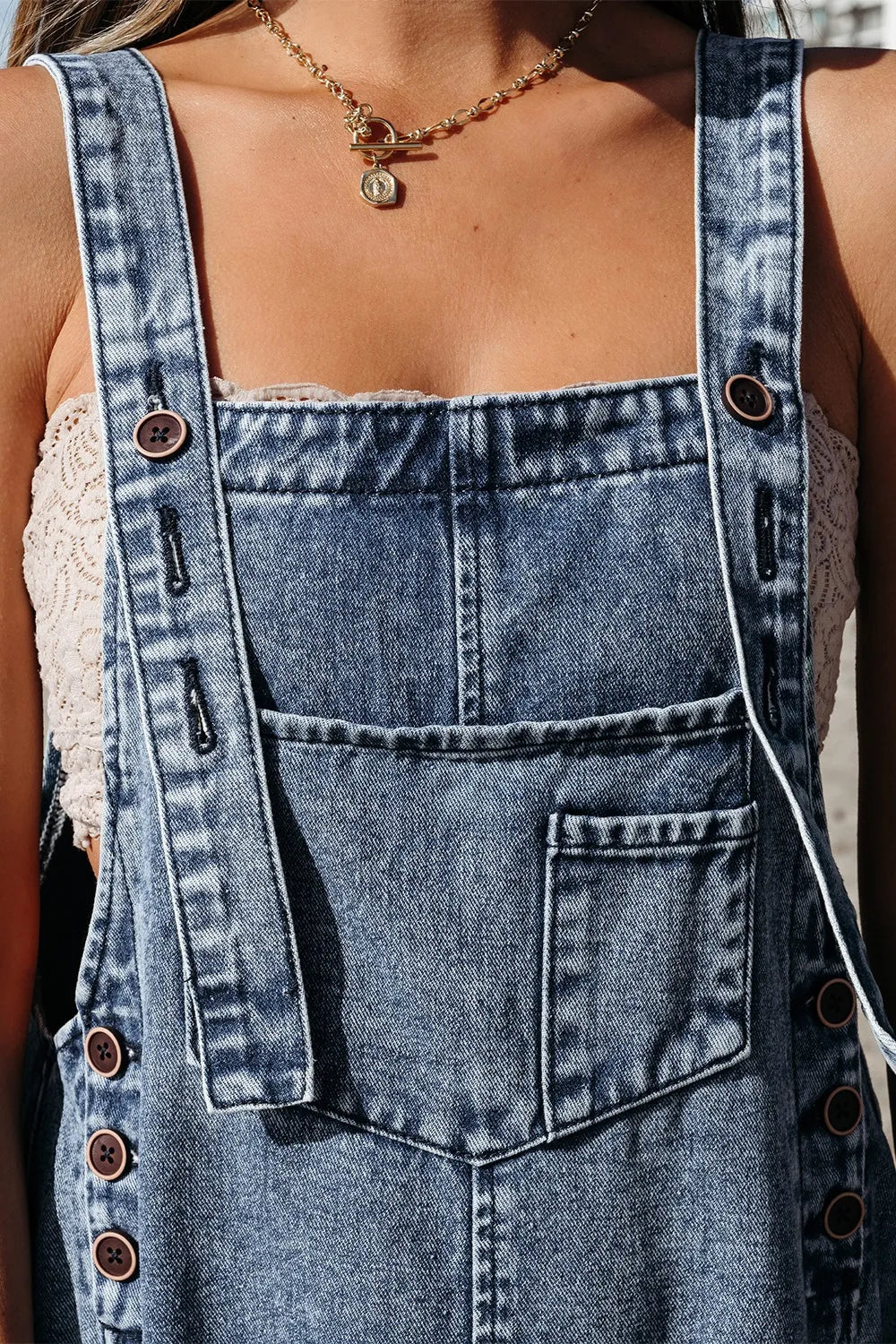 Distressed Denim Overalls – Wide Leg Bib Pocket Jumpsuit - LODIMAE FASHION 