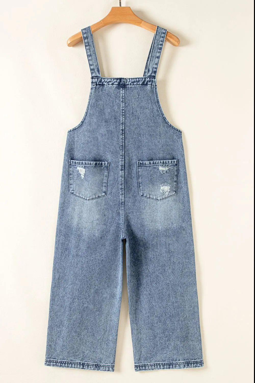 Distressed Denim Overalls – Wide Leg Bib Pocket Jumpsuit - LODIMAE FASHION 