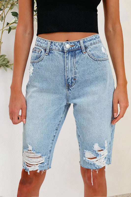 Distressed Pocketed Denim Shorts - LODIMAE FASHION 
