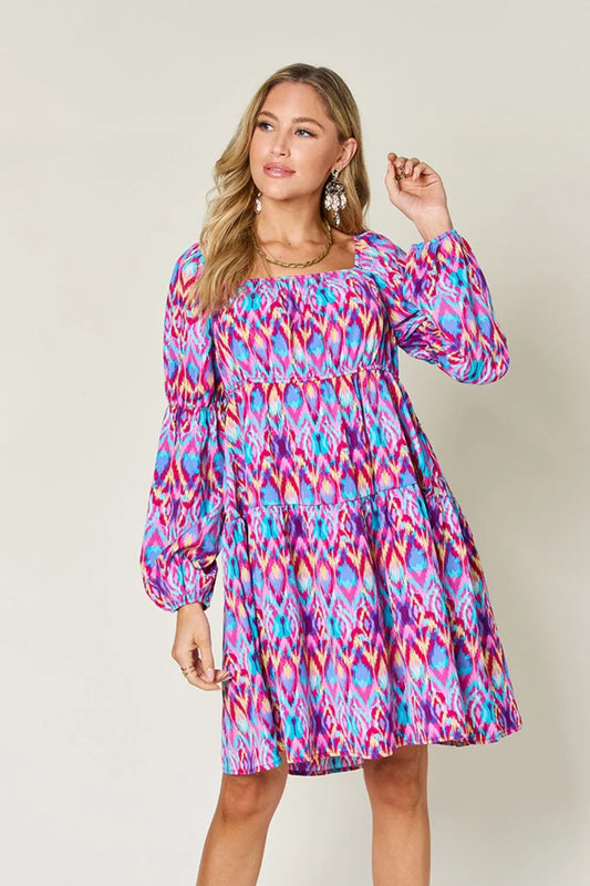 Double Take Full Size Printed Long Sleeve Dress - LODIMAE FASHION 