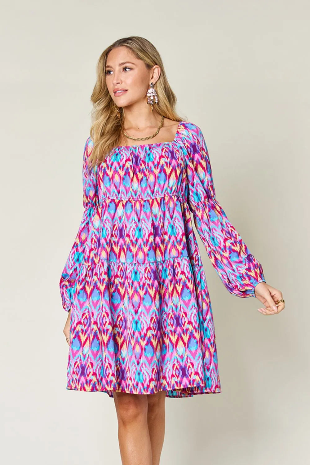 Double Take Full Size Printed Long Sleeve Dress - LODIMAE FASHION 