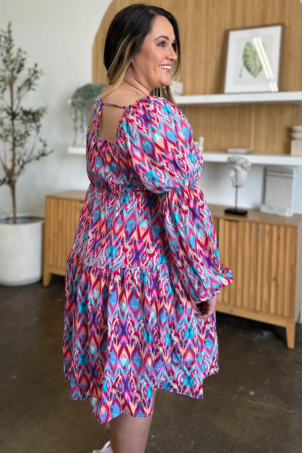 Double Take Full Size Printed Long Sleeve Dress - LODIMAE FASHION 