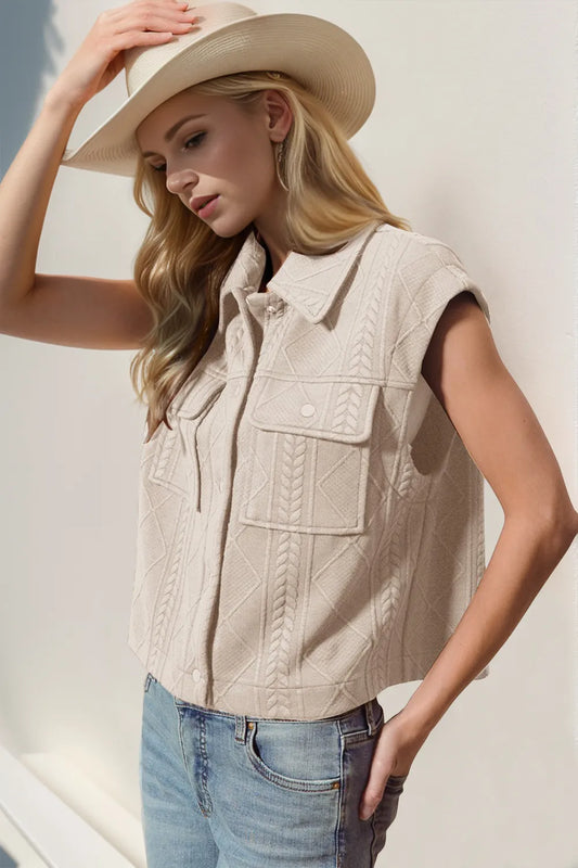 Double Take Snap Down Texture Crop Vest - LODIMAE FASHION 
