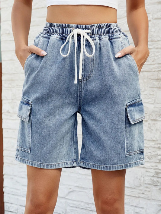 Drawstring Denim Shorts with Pockets - LODIMAE FASHION 