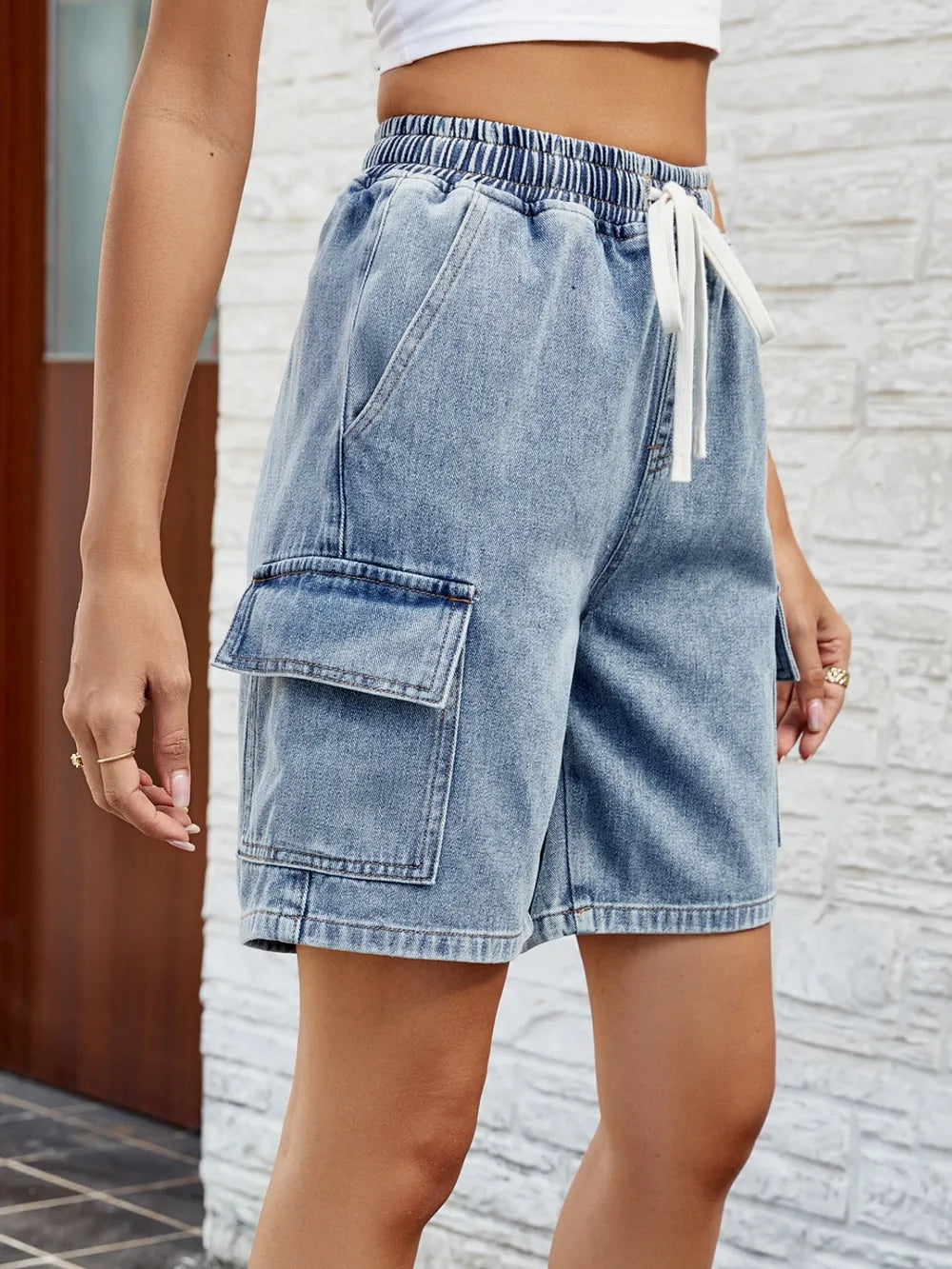 Drawstring Denim Shorts with Pockets - LODIMAE FASHION 