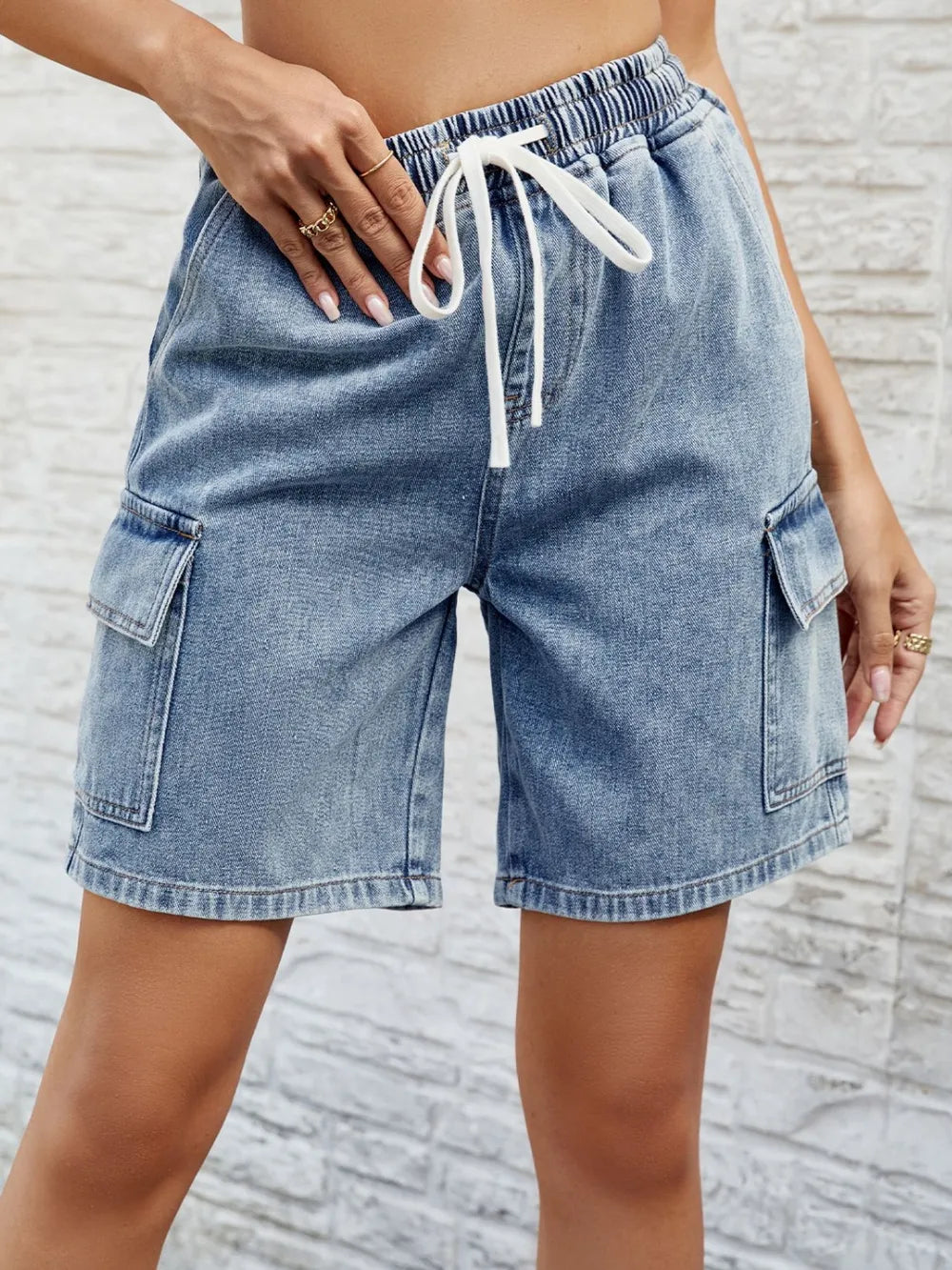 Drawstring Denim Shorts with Pockets - LODIMAE FASHION 