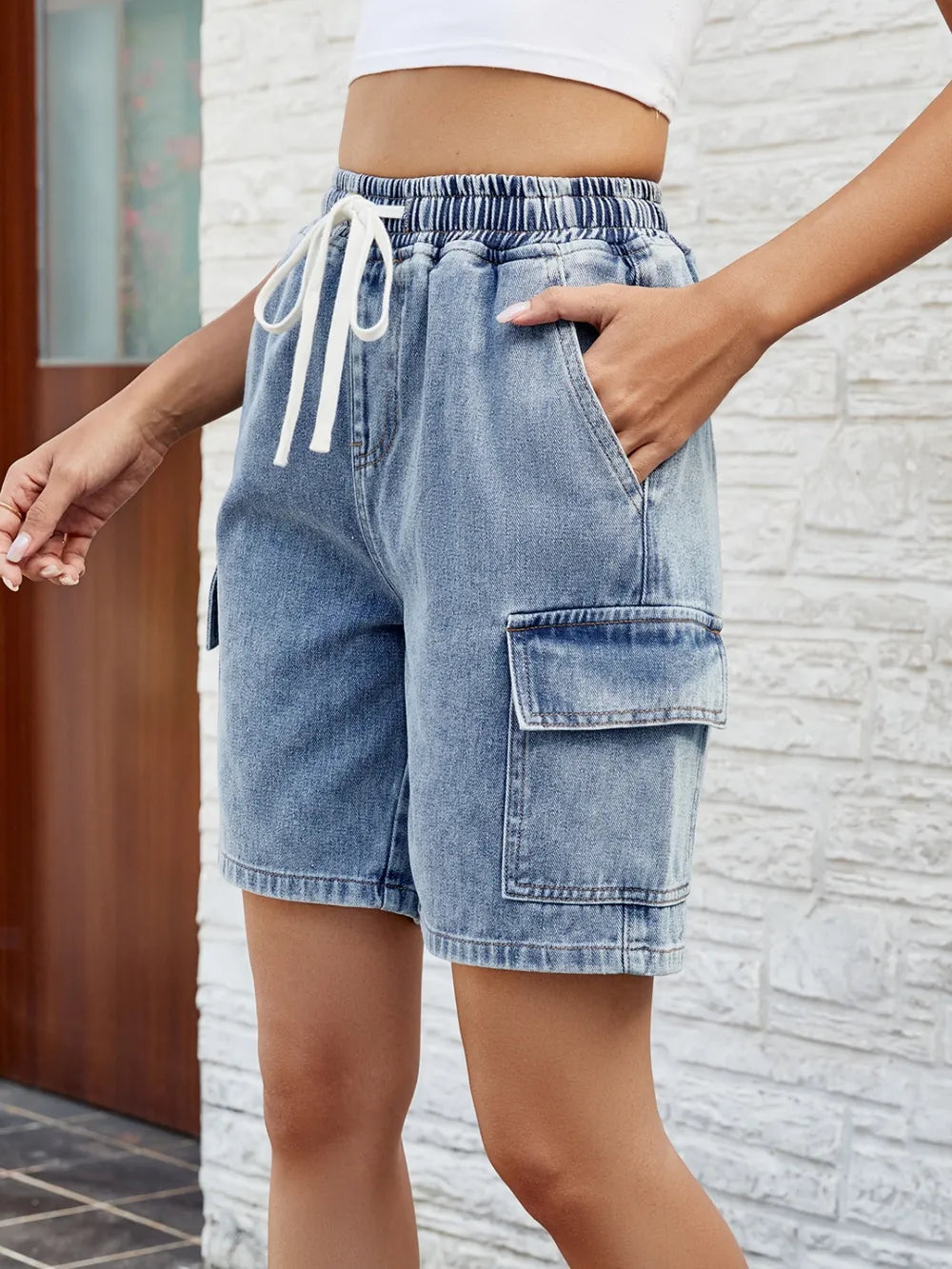Drawstring Denim Shorts with Pockets - LODIMAE FASHION 