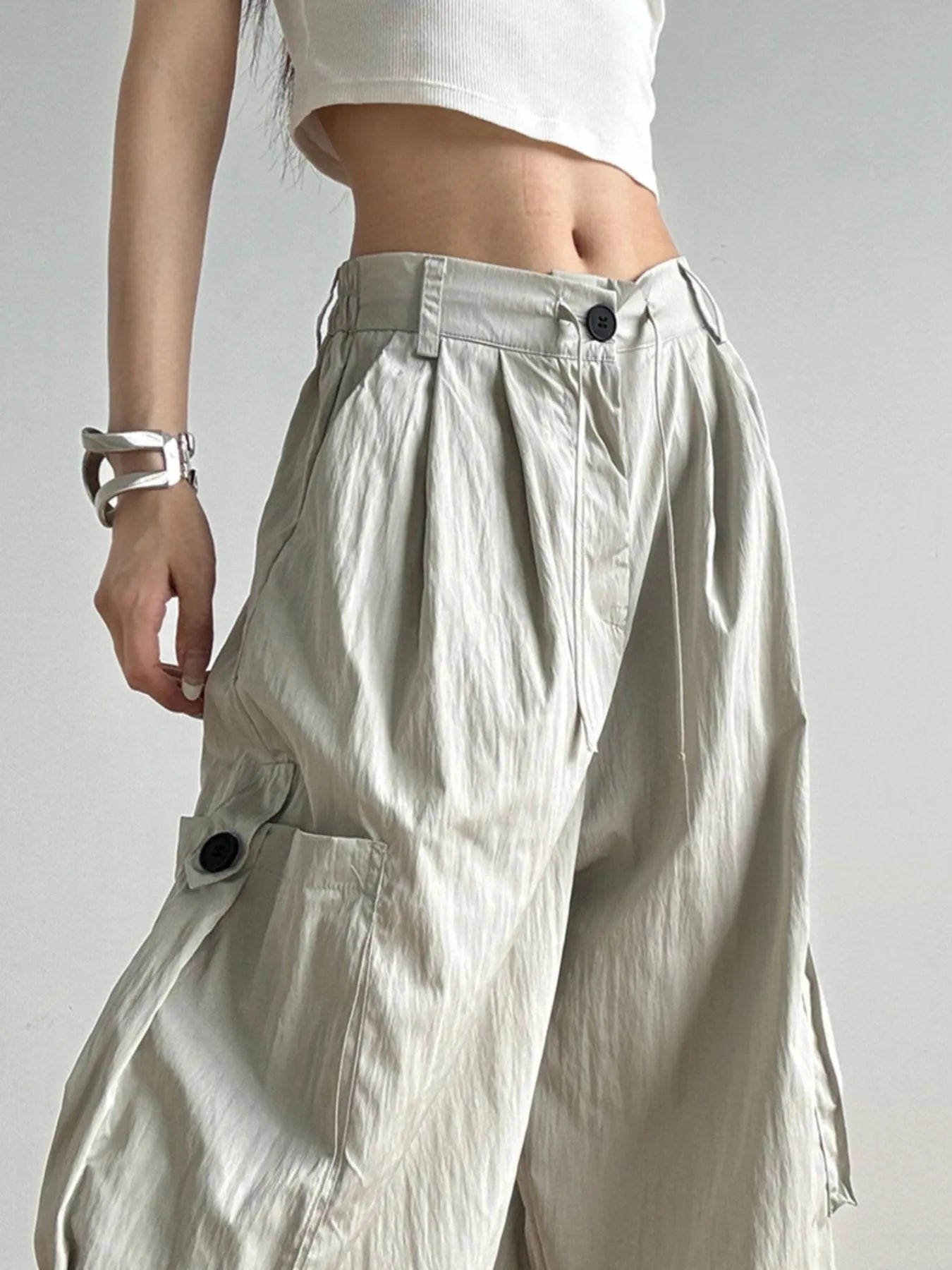 Drawstring Wide Leg Cargo Pants - LODIMAE FASHION 
