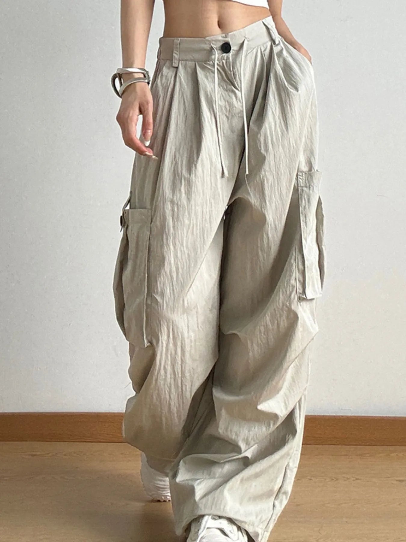 Drawstring Wide Leg Cargo Pants - LODIMAE FASHION 