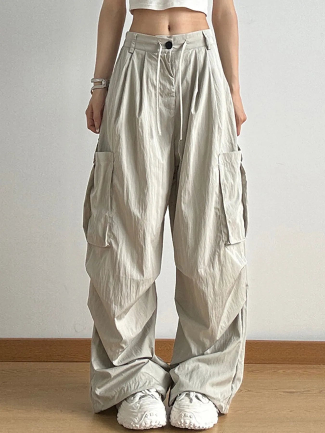 Drawstring Wide Leg Cargo Pants - LODIMAE FASHION 