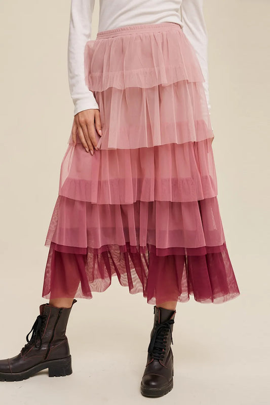 Elastic Waist Layered Tulle Midi Skirt - LODIMAE FASHION 