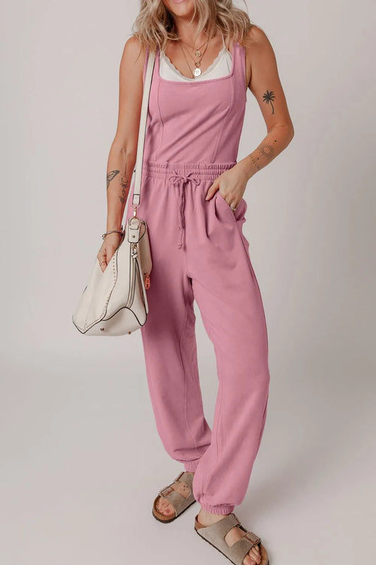 Elastic Waist Sleeveless Square Neck Jumpsuit – Chic One-Piece Outfit - LODIMAE FASHION 