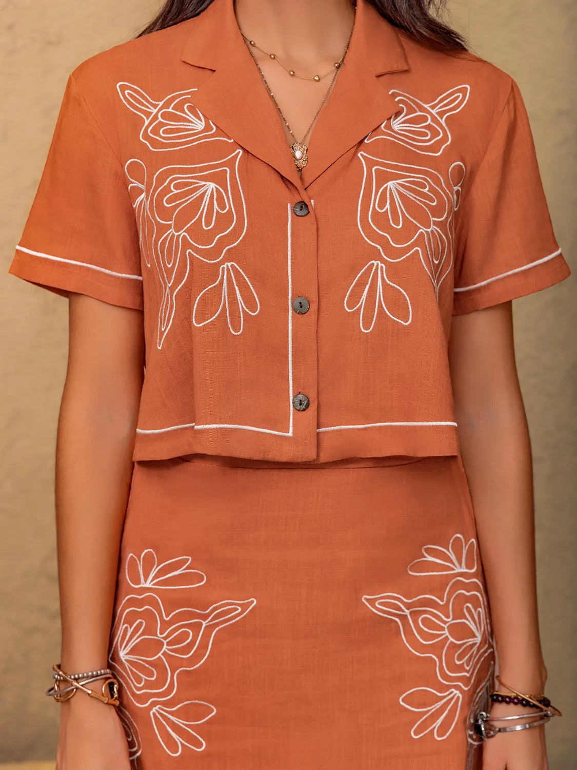 Embroidered Short Sleeve Top and Mini Skirt Set - LODIMAE FASHION 