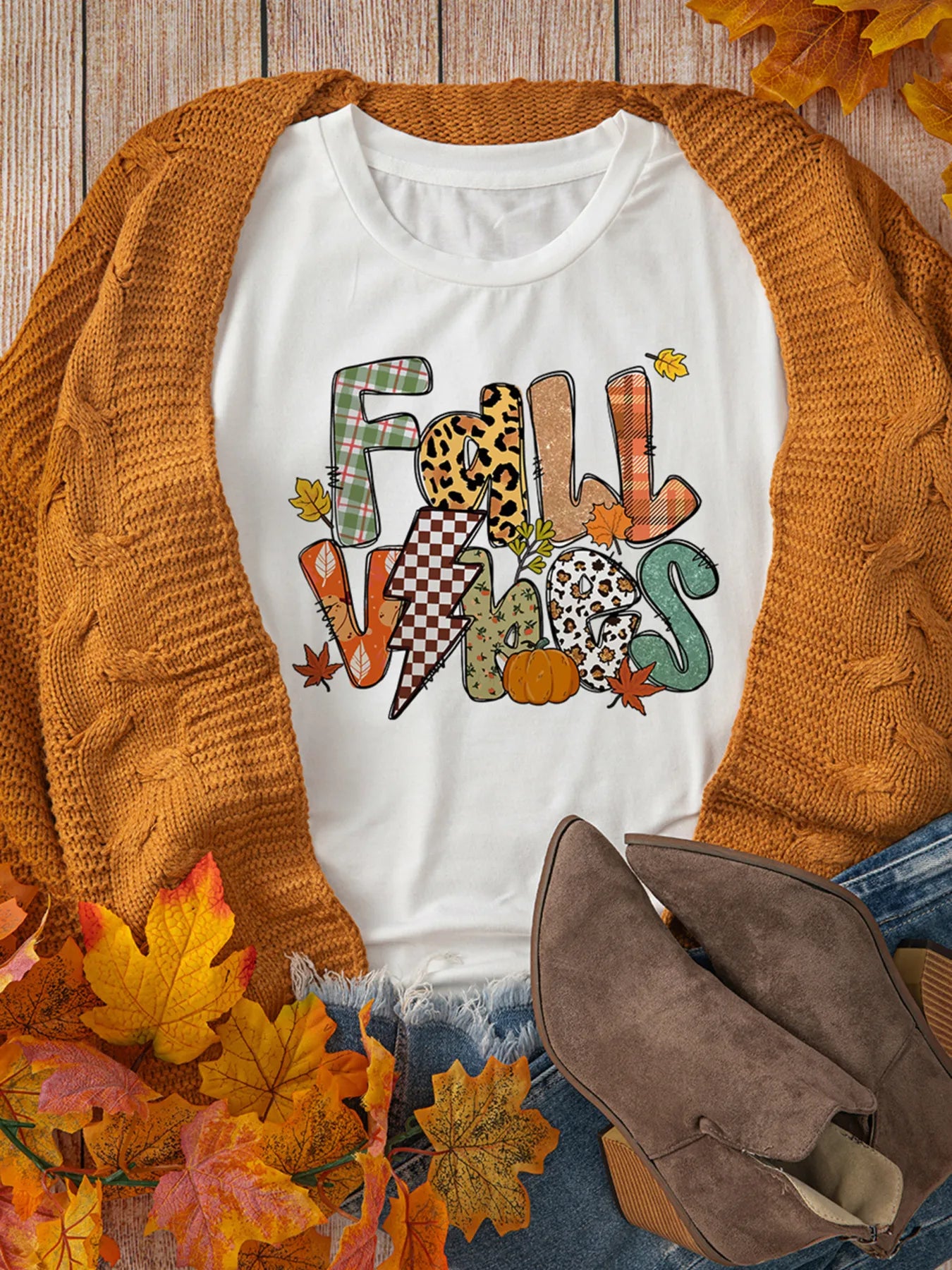 FALL VIBES Cotton Blend Casual T Shirt - LODIMAE FASHION 