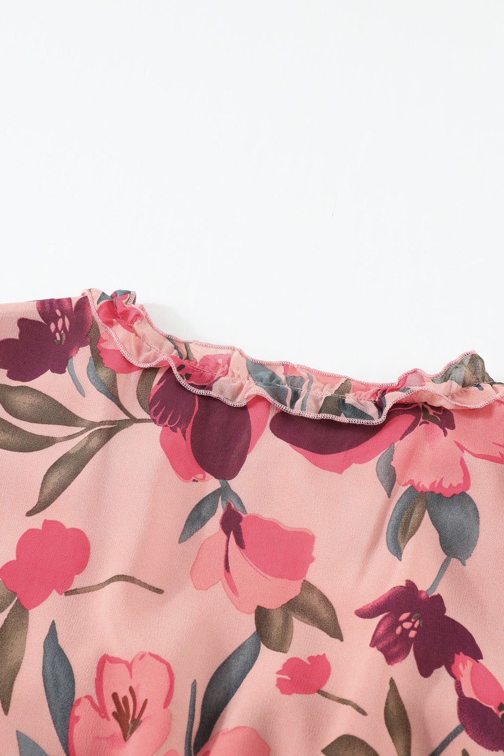 Floral Frill Trim Flounce Sleeve Plunge Maxi Dress - LODIMAE FASHION 