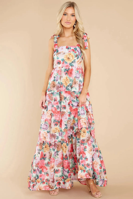 Floral Square Neck Wide Strap Maxi Dress - LODIMAE FASHION 