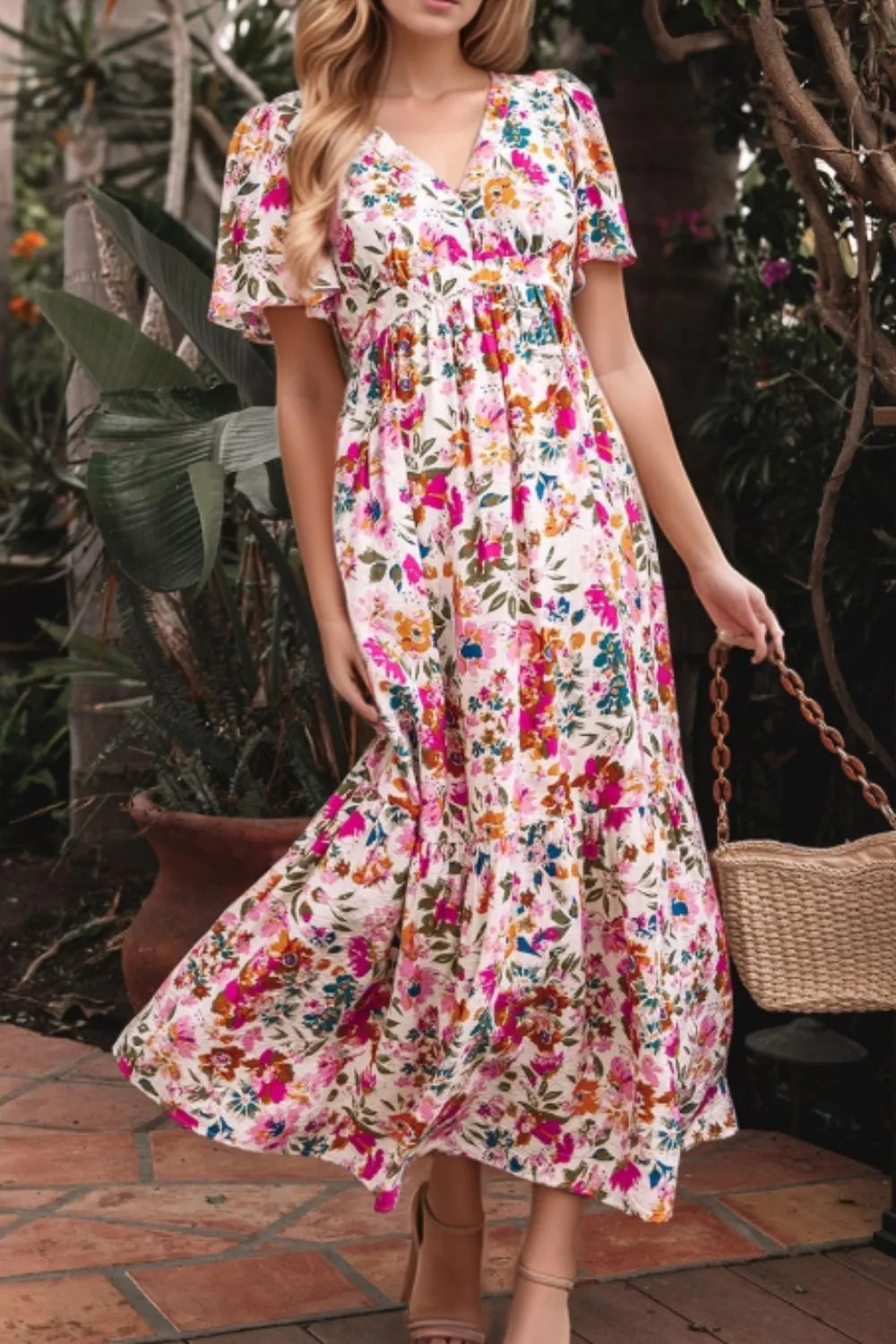 Floral V-Neck Dress with Pockets – Casual Short Sleeve Summer Fashion - LODIMAE FASHION 