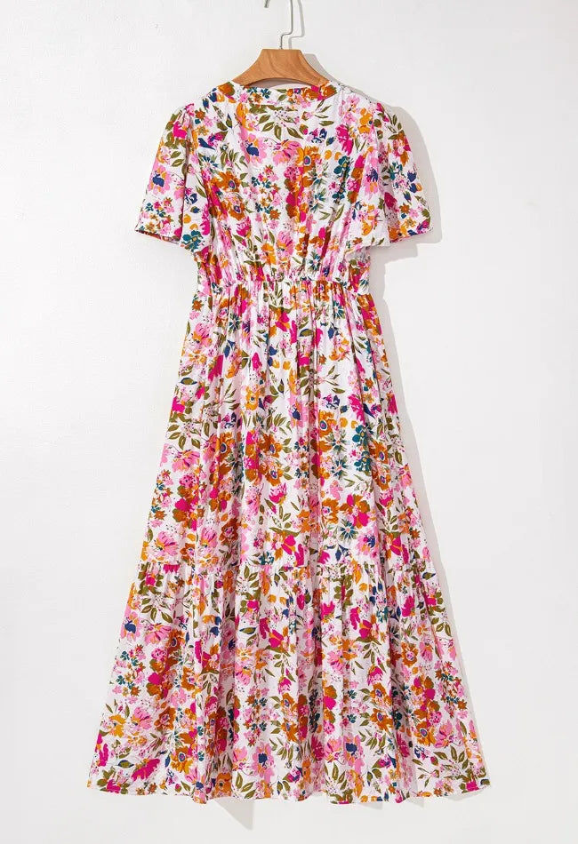 Floral V-Neck Dress with Pockets – Casual Short Sleeve Summer Fashion - LODIMAE FASHION 