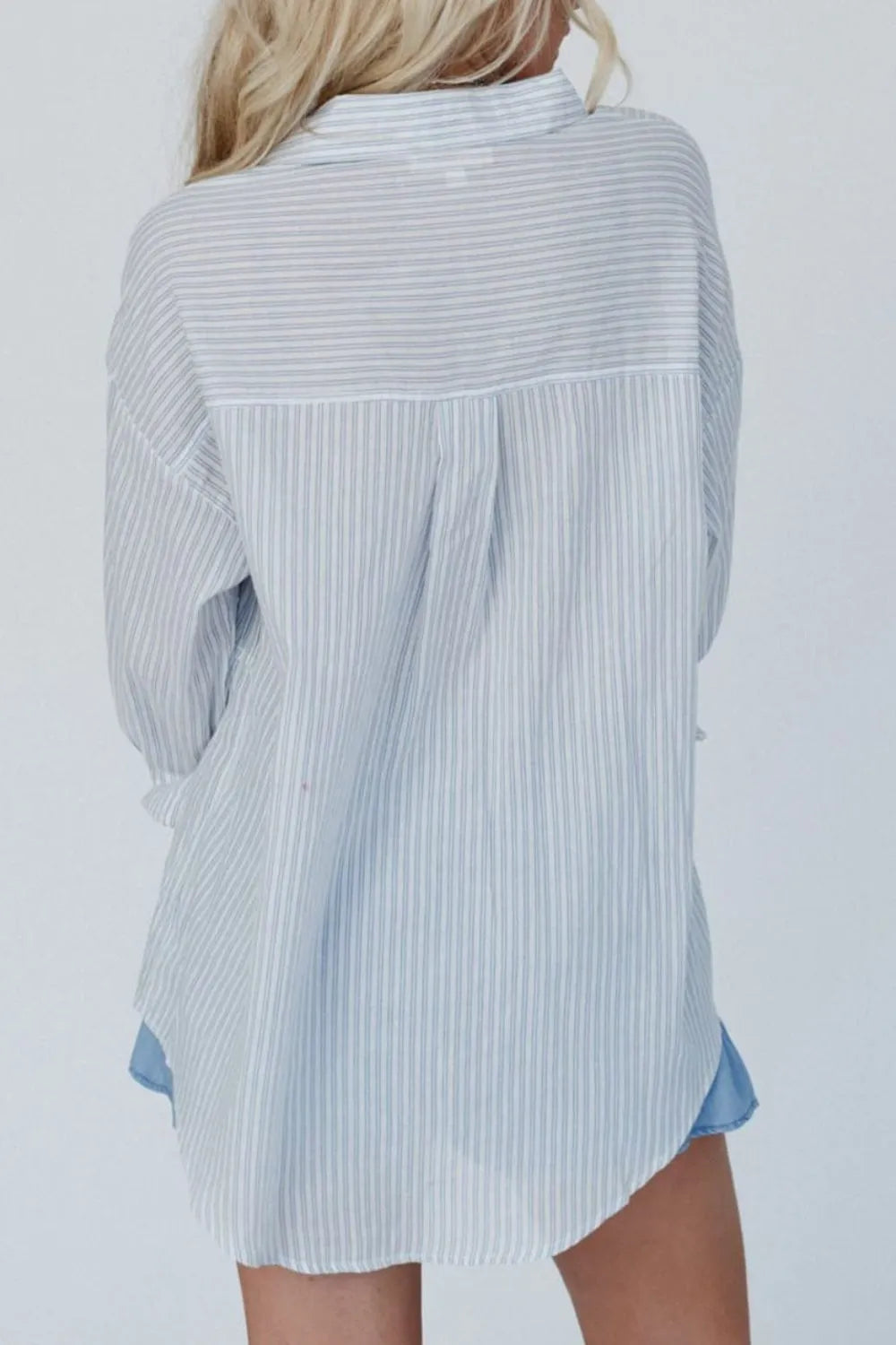 Frill Striped Collared Neck Long Sleeve Shirt - LODIMAE FASHION 