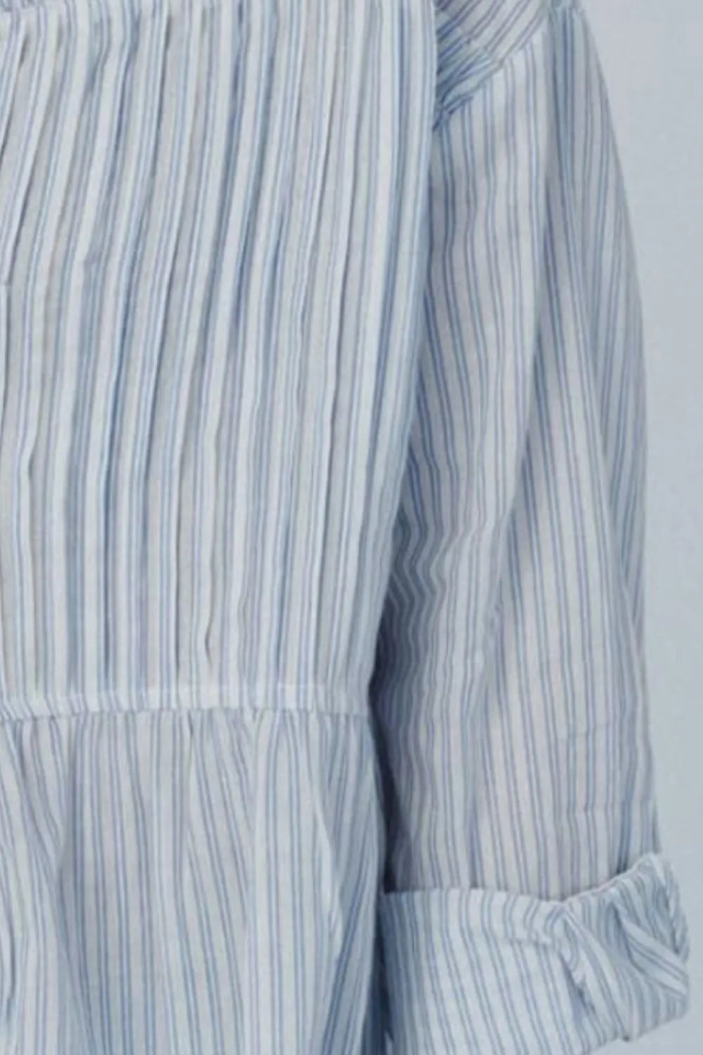 Frill Striped Collared Neck Long Sleeve Shirt - LODIMAE FASHION 