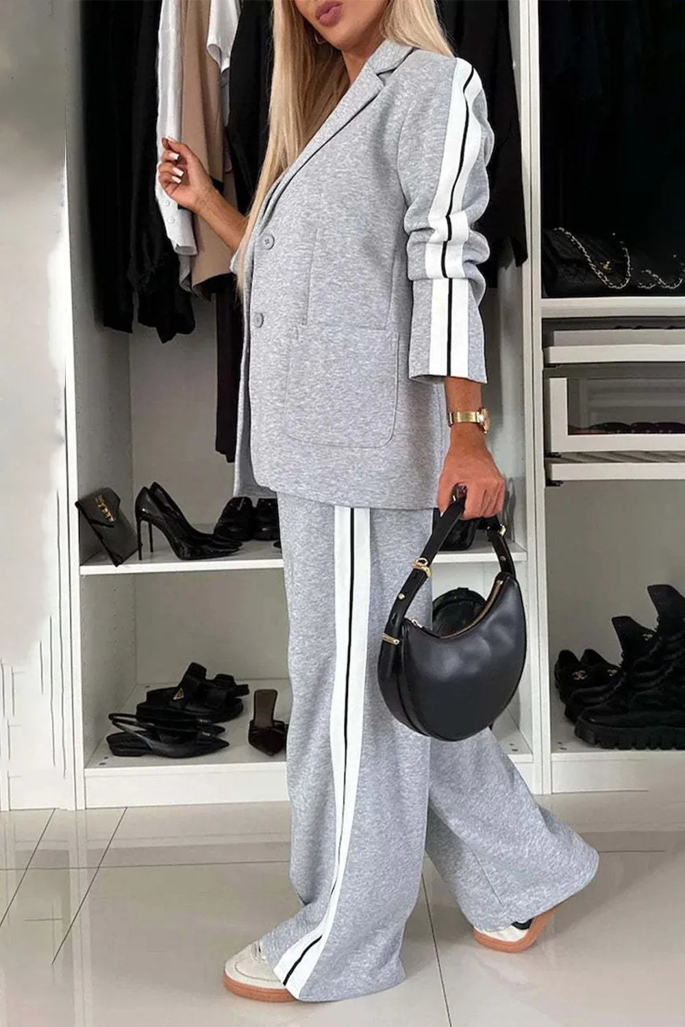 Full Size Two-Piece Pants Set – Contrast Lapel Collar Top & Matching Trousers - LODIMAE FASHION 