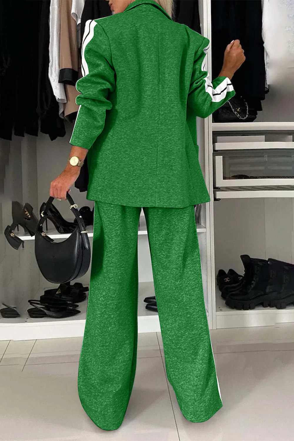 Full Size Two-Piece Pants Set – Contrast Lapel Collar Top & Matching Trousers - LODIMAE FASHION 
