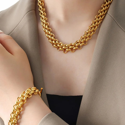 Gold Chain Link Jewelry Set with Necklace and Bracelet - LODIMAE FASHION 