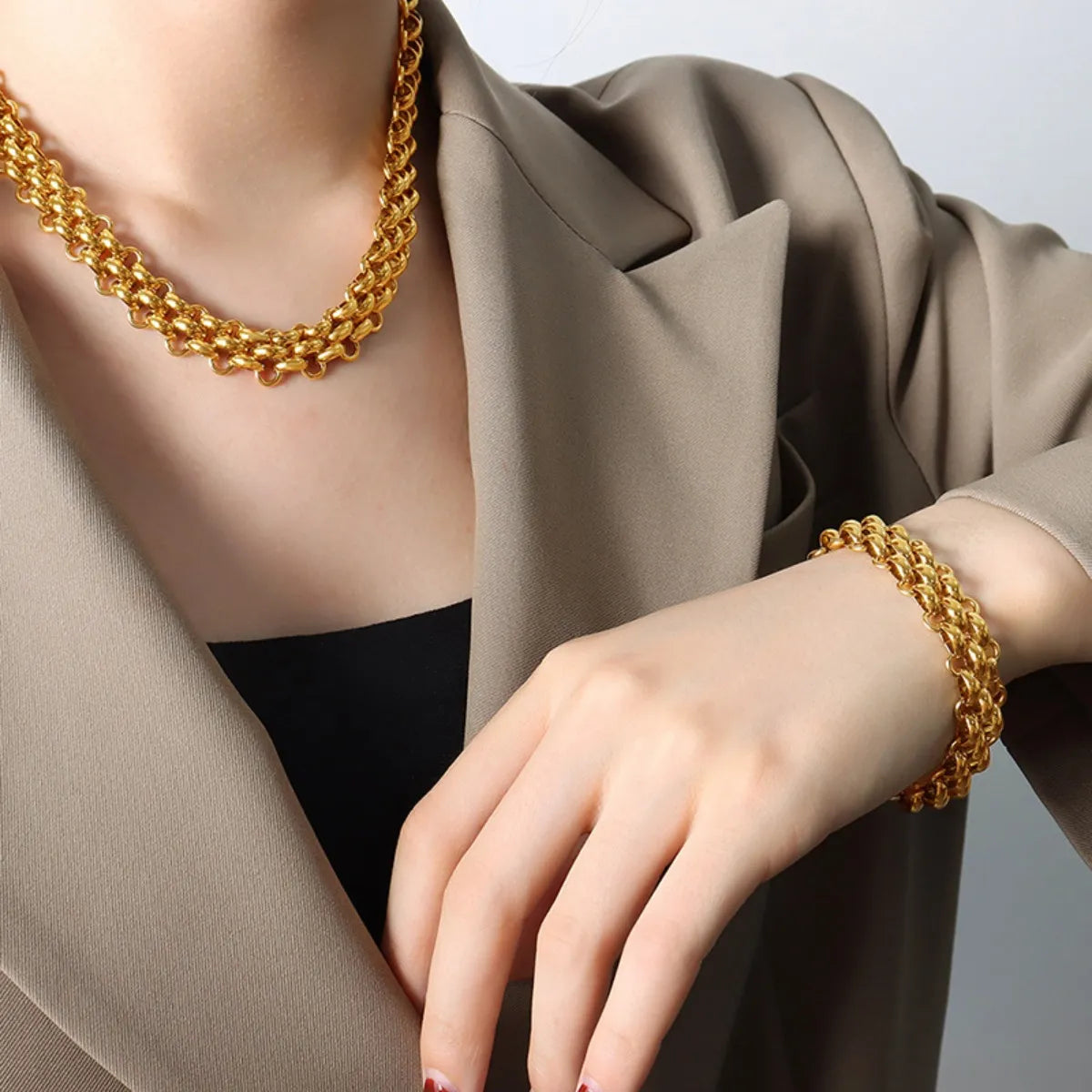 Gold Chain Link Jewelry Set with Necklace and Bracelet - LODIMAE FASHION 