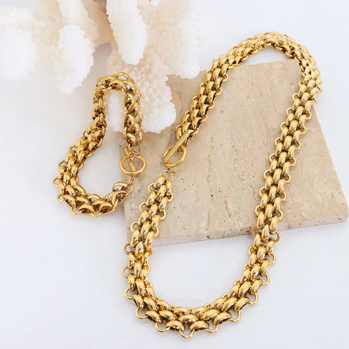 Gold Chain Link Jewelry Set with Necklace and Bracelet - LODIMAE FASHION 