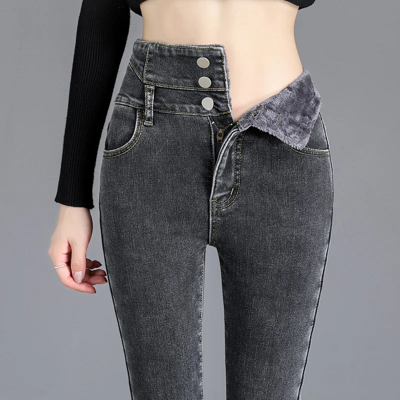 Thermal Winter Thick Fleece Skinny Jeans - LODIMAE FASHION 