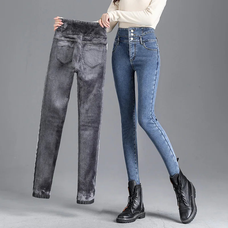 Thermal Winter Thick Fleece Skinny Jeans - LODIMAE FASHION 