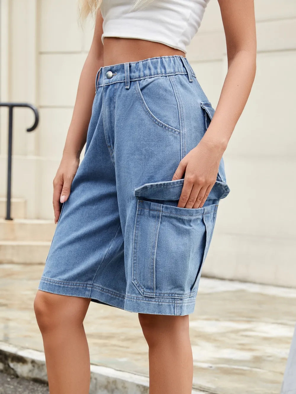 High Waist Denim Shorts with Pockets - LODIMAE FASHION 