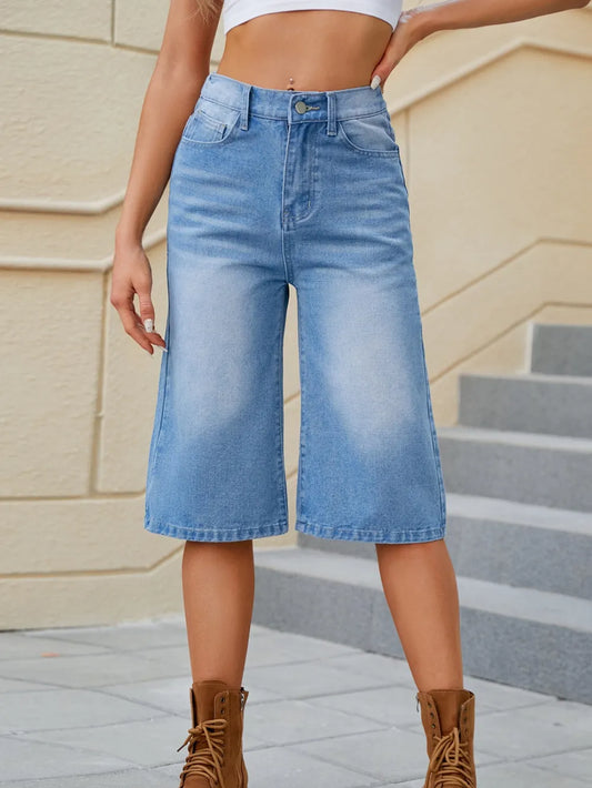 High Waist Denim Shorts with Pockets - LODIMAE FASHION 