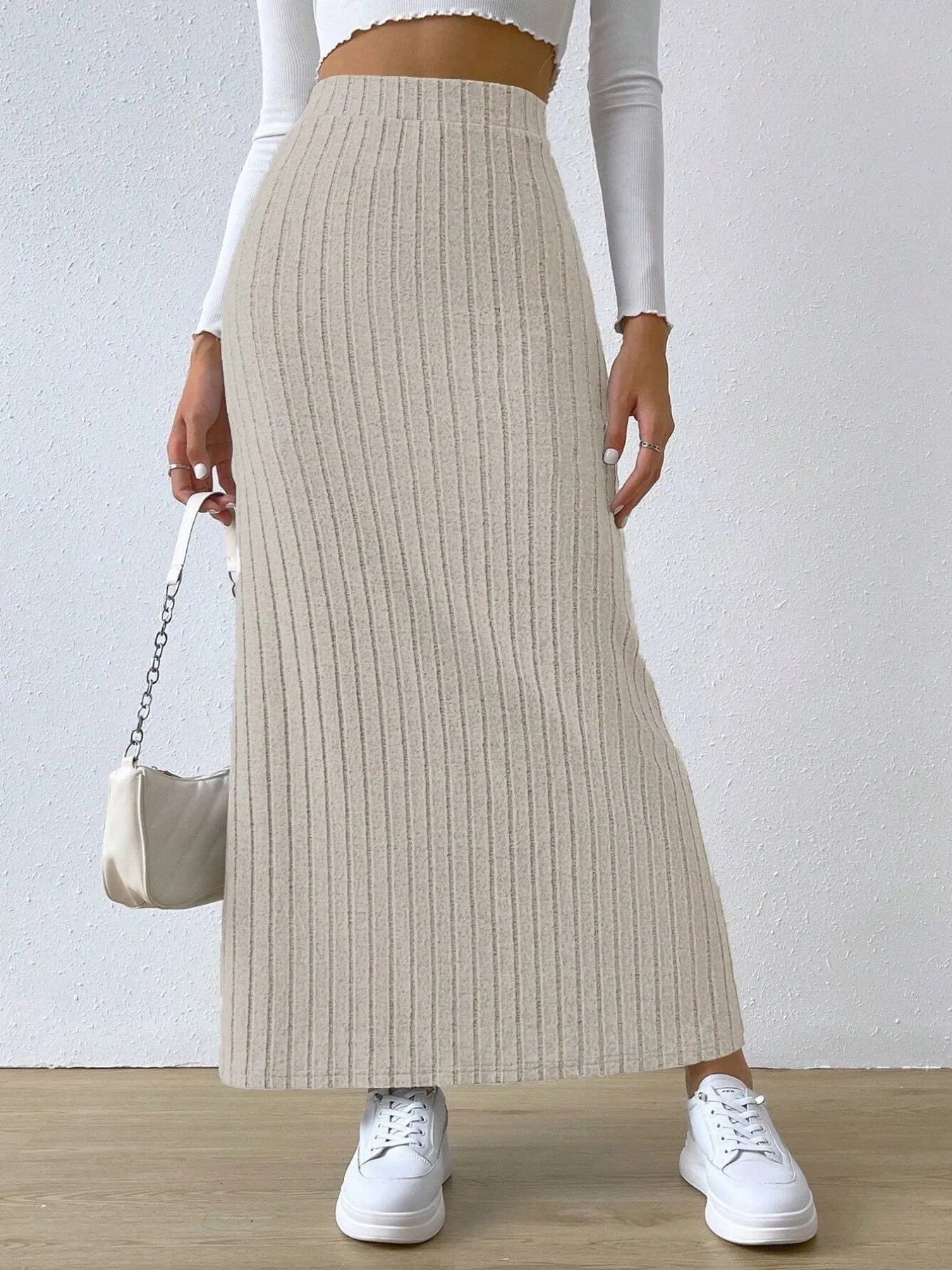 High Waist Ribbed Knit Maxi Skirt - LODIMAE FASHION 